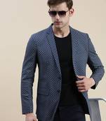 SHOWOFF Men's Notched Lapel Printed Navy Blue Single-Breasted Blazer