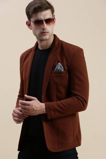 SHOWOFF Men's Solid Notched Lapel Coffee Brown Open Front Blazer