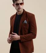 SHOWOFF Men's Solid Notched Lapel Coffee Brown Open Front Blazer