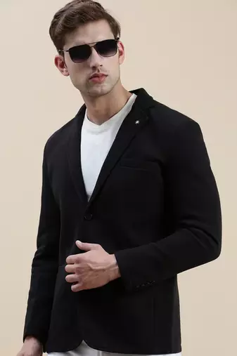 Men's Solid Notched Lapel Black Open Front Blazer