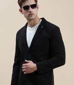 Men's Solid Notched Lapel Black Open Front Blazer