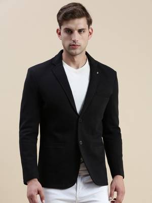 Men's Solid Notched Lapel Black Open Front Blazer 2