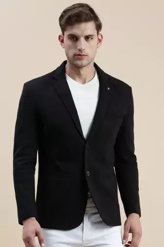 Men's Solid Notched Lapel Black Open Front Blazer