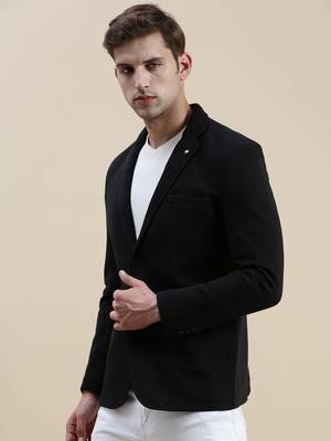 Men's Solid Notched Lapel Black Open Front Blazer 3