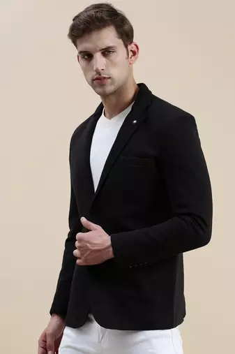Men's Solid Notched Lapel Black Open Front Blazer