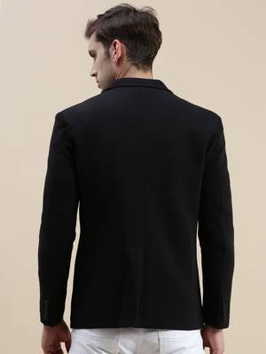 Men's Solid Notched Lapel Black Open Front Blazer 4
