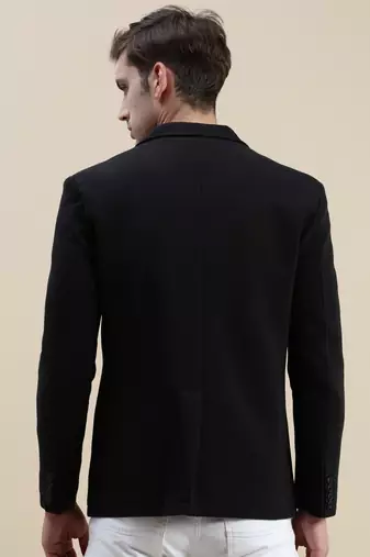 Men's Solid Notched Lapel Black Open Front Blazer
