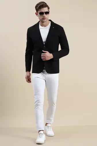 Men's Solid Notched Lapel Black Open Front Blazer