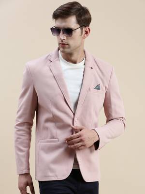 SHOWOFF Men's Solid Notched Lapel Pink Open Front Blazer 1
