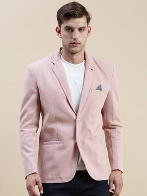 SHOWOFF Men's Solid Notched Lapel Pink Open Front Blazer 2
