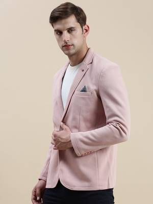 SHOWOFF Men's Solid Notched Lapel Pink Open Front Blazer 3