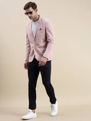 SHOWOFF Men's Solid Notched Lapel Pink Open Front Blazer 5