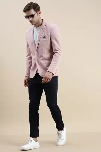 SHOWOFF Men's Solid Notched Lapel Pink Open Front Blazer