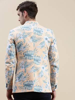 SHOWOFF Men's Printed Mandarin Collar Coral Bandhgala Blazer 4