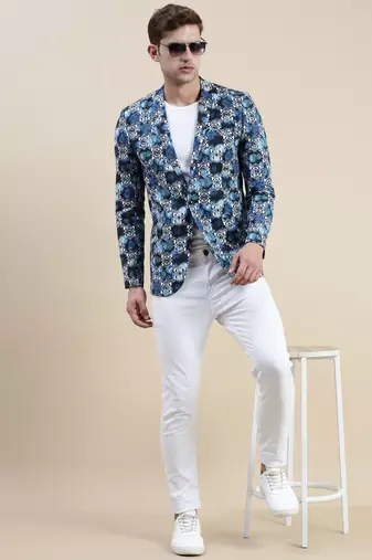 SHOWOFF Men's Printed Notched Lapel Multi Tuxedo Blazer