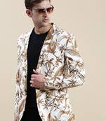 Men's Printed Notched Lapel White Tuxedo Blazer
