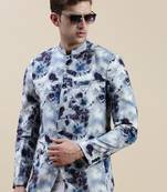 men's printed mandarin collar blue bandhgala blazer