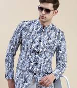 Men's Printed Mandarin Collar White Bandhgala Blazer