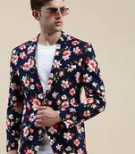 SHOWOFF Men's Printed Notched Lapel Navy Blue Tuxedo Blazer