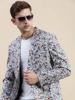 Men's Printed Notched Lapel Multi Tuxedo Blazer 1