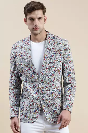 Men's Printed Notched Lapel Multi Tuxedo Blazer