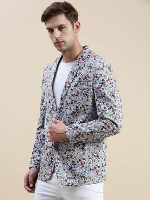 Men's Printed Notched Lapel Multi Tuxedo Blazer 3