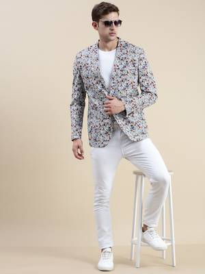 Men's Printed Notched Lapel Multi Tuxedo Blazer 5