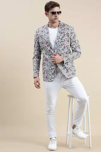 Men's Printed Notched Lapel Multi Tuxedo Blazer