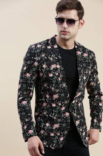 SHOWOFF Men's Printed Notched Lapel Black Tuxedo Blazer