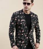 SHOWOFF Men's Printed Notched Lapel Black Tuxedo Blazer
