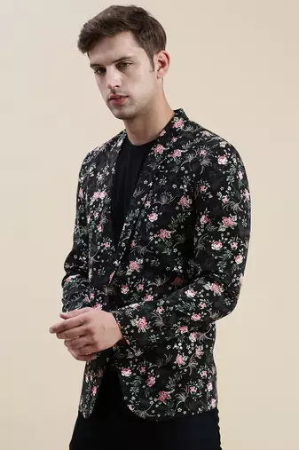 SHOWOFF Men's Printed Notched Lapel Black Tuxedo Blazer