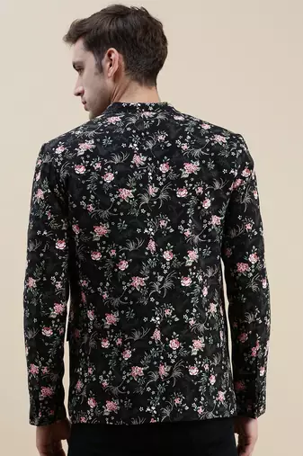 SHOWOFF Men's Printed Notched Lapel Black Tuxedo Blazer