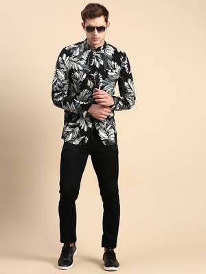 Men's Printed Mandarin Collar Slim Fit Bandhgala Black Blazer 5