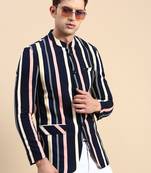 men's striped mandarin collar slim fit bandhgala multicolour blazer