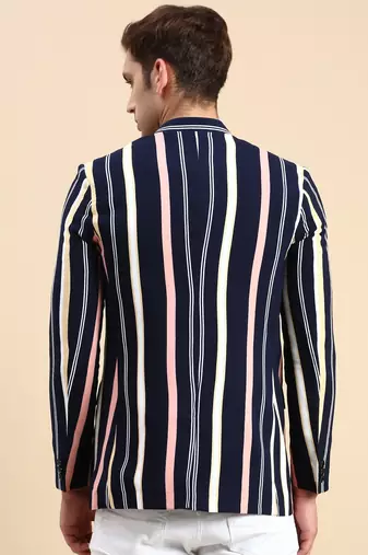 men's striped mandarin collar slim fit bandhgala multicolour blazer