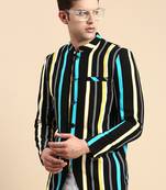 men's striped mandarin collar slim fit bandhgala multicolour blazer
