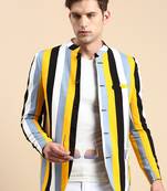 SHOWOFF Men's Striped Mandarin Collar Slim Fit Bandhgala Multi Blazer