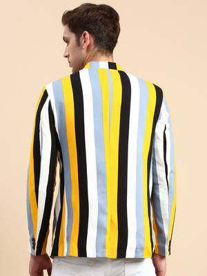 SHOWOFF Men's Striped Mandarin Collar Slim Fit Bandhgala Multi Blazer 4