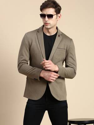 SHOWOFF Men's Single Breasted Olive Solid Slim Fit Blazer 1