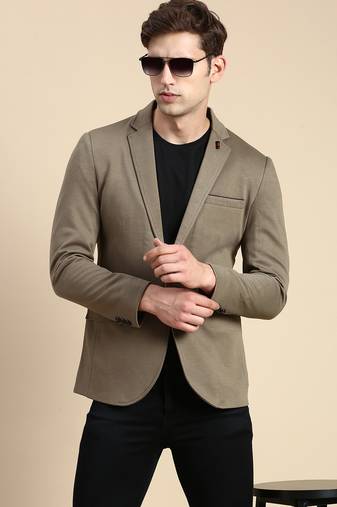 SHOWOFF Men's Single Breasted Olive Solid Slim Fit Blazer