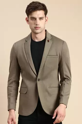 SHOWOFF Men's Single Breasted Olive Solid Slim Fit Blazer