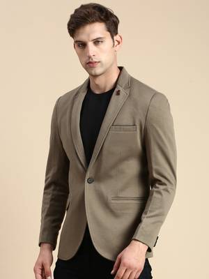 SHOWOFF Men's Single Breasted Olive Solid Slim Fit Blazer 3