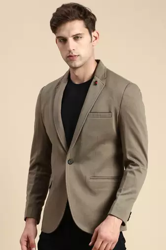 SHOWOFF Men's Single Breasted Olive Solid Slim Fit Blazer