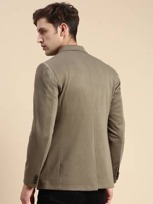 SHOWOFF Men's Single Breasted Olive Solid Slim Fit Blazer 4