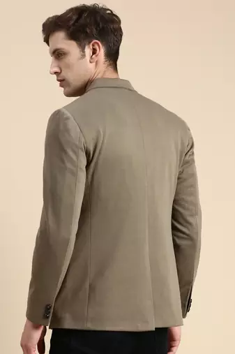 SHOWOFF Men's Single Breasted Olive Solid Slim Fit Blazer