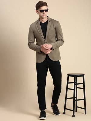 SHOWOFF Men's Single Breasted Olive Solid Slim Fit Blazer 5