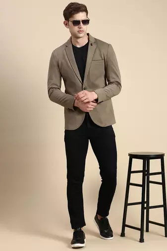 SHOWOFF Men's Single Breasted Olive Solid Slim Fit Blazer