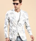 SHOWOFF Men's Single Breasted Off White Printed Slim Fit Blazer
