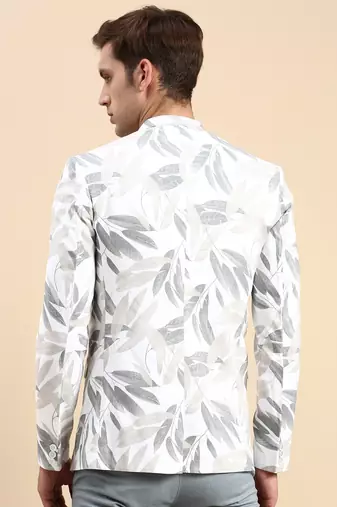 SHOWOFF Men's Single Breasted Off White Printed Slim Fit Blazer