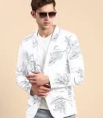 Men's Single Breasted White Printed Slim Fit Blazer